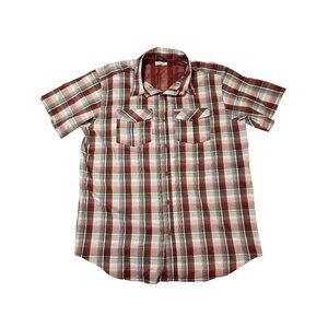 Columbia Mens Red Plaid Vented Short Sleeve Button-Up Shirt With Mesh Lining L/G